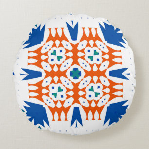 Cojín Redondo Talavera mexicana ornamental tradicional. Dibujo d