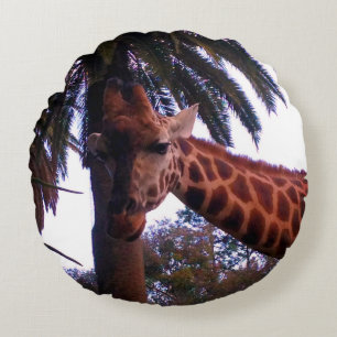 Cojín Redondo Tall Giraffe Tales Bajo El Árbol De Palma,