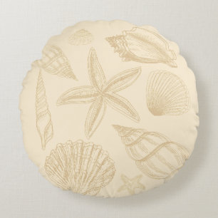 Cojín Redondo Tan Neutral Beige Seashell Shells Beach House