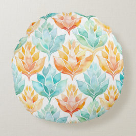 Cojín Redondo Tangerina Turquesa Abstracto Floral