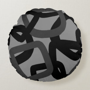 Cojín Redondo Tángulo cuadrado negro y gris carbón vegetal