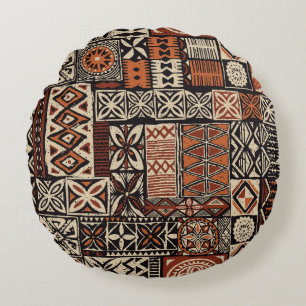 Cojín Redondo Tapa hawaiano: Patchwork tribal