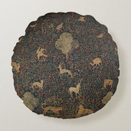 Cojín Redondo Tapiz de Millefleurs con animales