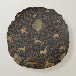 Cojín Redondo Tapiz de Millefleurs con animales