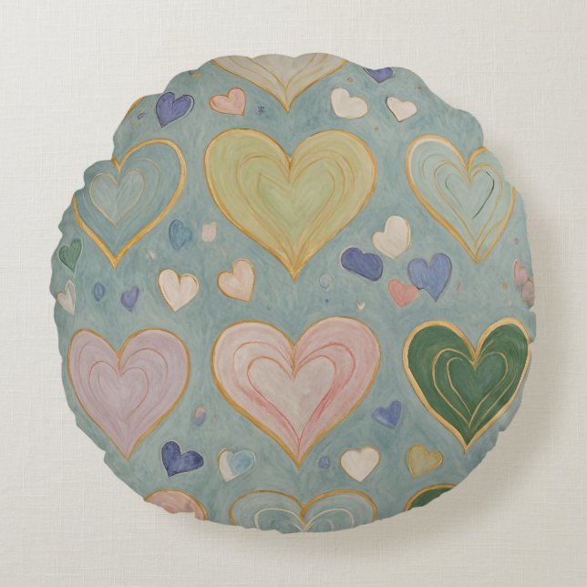 Cojín Redondo Tapiz del corazón Pastel (Anverso)