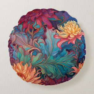 Cojín Redondo Tapiz floral de Dahlia