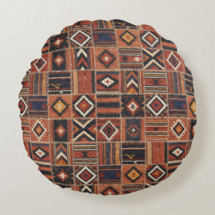 Cojín Redondo Tapiz geométrico de Kilim de patchwork rústico