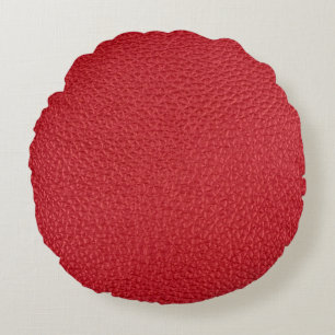 Cojín Redondo Tapón de cuero artificial rojo oscuro.