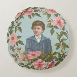 Cojín Redondo Tarjeta de San Valentín alemana antigua kitsch, 18