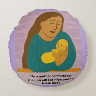 Cojín Redondo Tarjeta postal de la madre y el bebé que consuela
