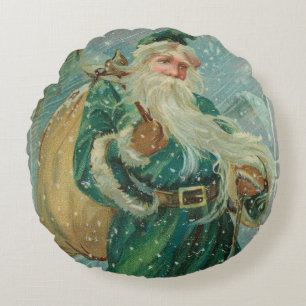 Cojín Redondo Tarjetas de Navidad-Retro Santa Claus Tarjeta Post
