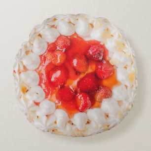 Cojín Redondo Tarta de postre de fresa cortada crema batida