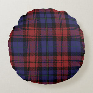 Cojín Redondo Tartan de cuadros rojo púrpura del Clan MacLachlan