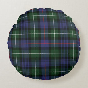 Cojín Redondo Tartan de cuadros verdes y morados del Clan MacKen