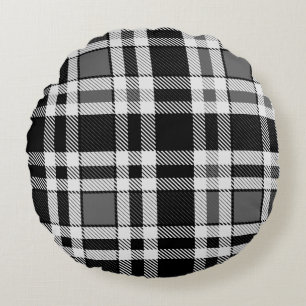 Cojín Redondo Tartán Tartán Tartán de plástico blanco gris negro