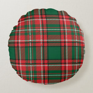 Cojín Redondo Tartán tradicional: tónica rojizo-verde de yeso.