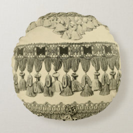 Cojín Redondo Tassel antiguo encaje patrón tribal crema negro