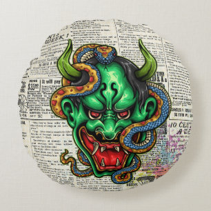Cojín Redondo Tatuaje del dragón verde