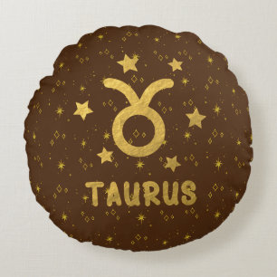 Cojín Redondo Taurus Zodiac Earthy Brown Pillow