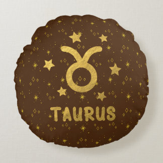 Cojín Redondo Taurus Zodiac Earthy Brown Pillow