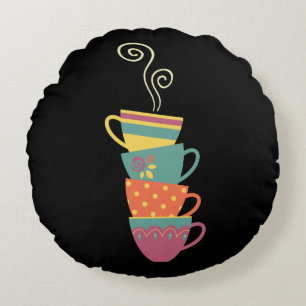Cojín Redondo tazas de porcelana apiladas, té, café al vapor
