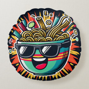 Cojín Redondo Tazón de ramen de dibujos animados de fideos lindo