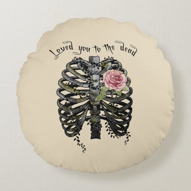 Cojín Redondo Te amé a los muertos - Jaula gótica de costillas (Anverso)