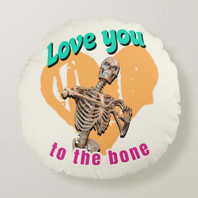 Cojín Redondo Te amo a Valentine de Bone Fun Skeleton (Anverso)