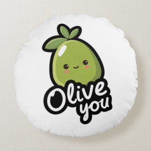 Cojín Redondo Te Amo Aceituna – Diseño Divertido de Aceituna Kaw