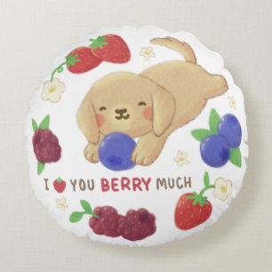 Cojín Redondo Te amo Berry mucho: Perro lindo con bayas