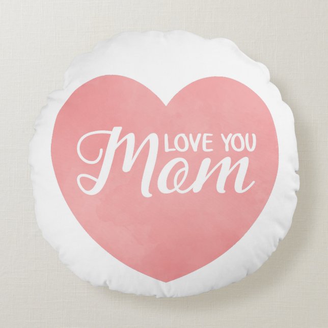 Cojín Redondo Te amo, mamá manda mensajes, madre de corazón rosa (Anverso)