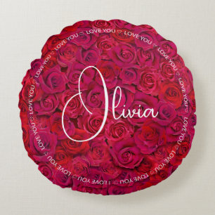 Cojín Redondo Te Amo Nombre Personalizado Rosas Rojas Amor