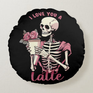 Cojín Redondo Te amo un esqueleto del día de San Valentín