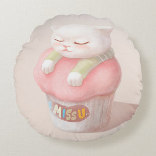 Cojín Redondo Te echo de menos el Ilustracion del pastel