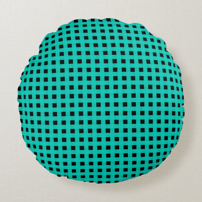 Cojín Redondo Teal Black Weave Pattern (Anverso)