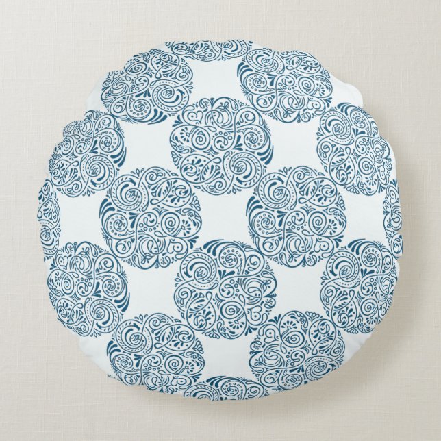 Cojín Redondo Teal Blue Garden Elegance Round Pillow (Anverso)