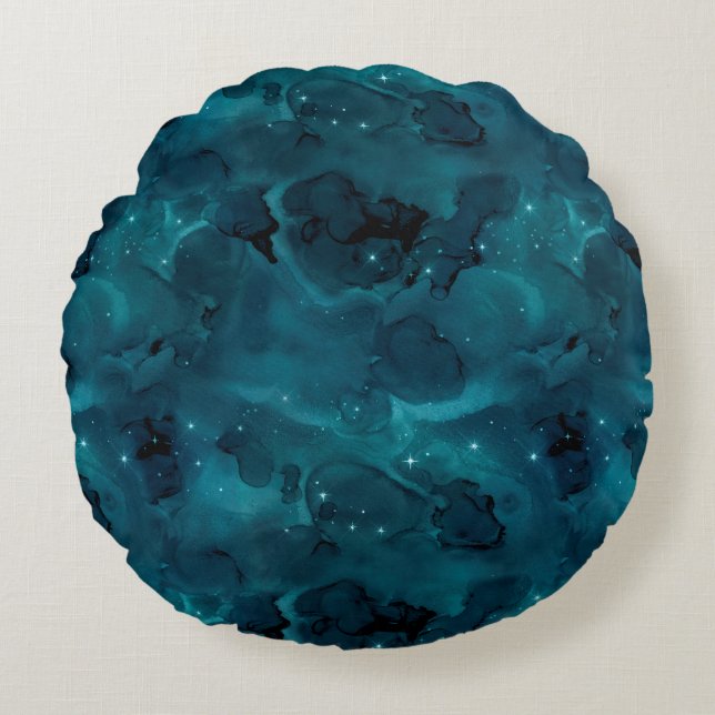 Cojín Redondo Teal Galaxy Series Design 5 (Anverso)
