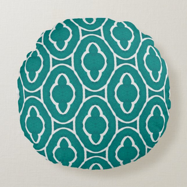 Cojín Redondo  Teal Moroccan Trellis Pattern (Anverso)