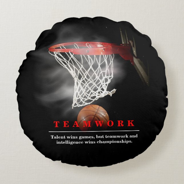 Cojín Redondo Teamwork Basketball Motivational Inspirational (Anverso)