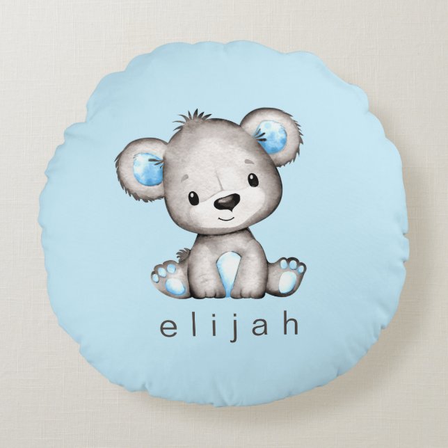 Cojín Redondo Teddy Bear Baby Boy Blue personalizado (Anverso)