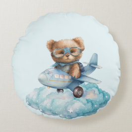 Cojín Redondo Teddy Bear Baby Shower Gift Boy Blue Bear