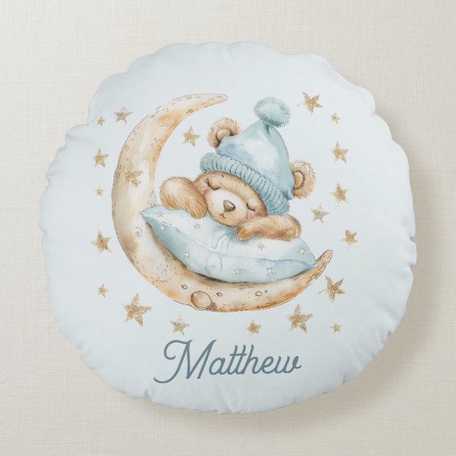 Cojín Redondo Teddy Bear Boy Bebés Mantas Estrellas de la Luna N (Anverso)