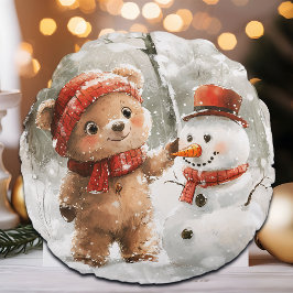 Cojín Redondo Teddy Bear y Snowman