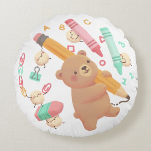 Cojín Redondo Teddy vuelve al Ilustracion escolar