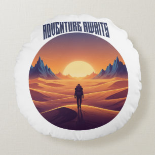Cojín Redondo Tee del Desierto de la Aventura — Persiguiendo Dun