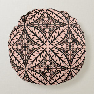 Cojín Redondo Tejas marroquíes - rosa y negro del melocotón