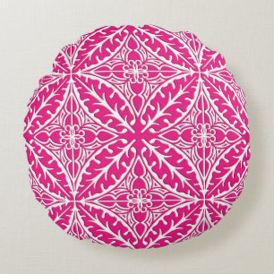 Cojín Redondo Tejas marroquíes - rosado fucsia y blanco