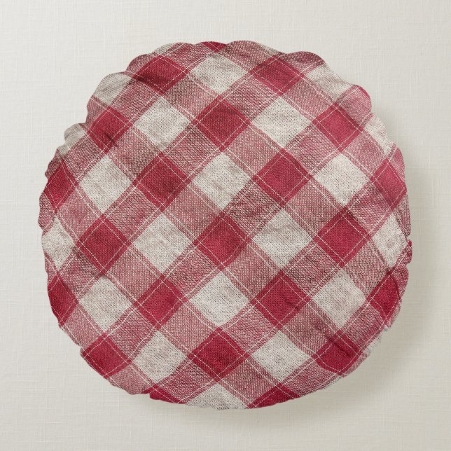 Cojín Redondo Tejido a cuadros: Fondo de tela colorida. (Anverso)