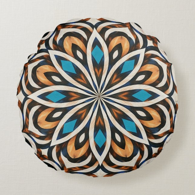 Cojín Redondo Tejido de Mandala de Flor  (Anverso)