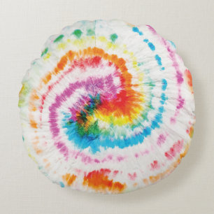 Cojín Redondo Tejido espiral, patrón de giro arco iris
